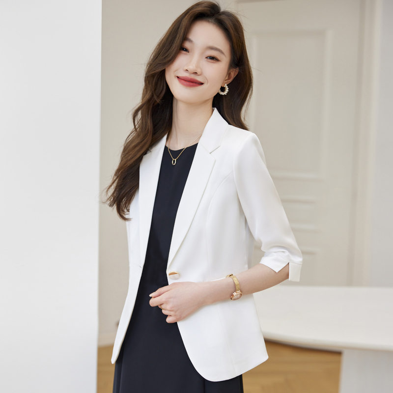 白色西装外套女免烫新款夏季薄款小个子高级感职业西服连衣裙套装