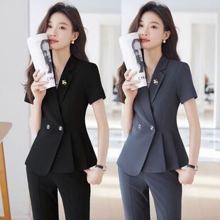 职业短袖西装套装女夏季气质面试正装美容师西服外套珠宝店工作服