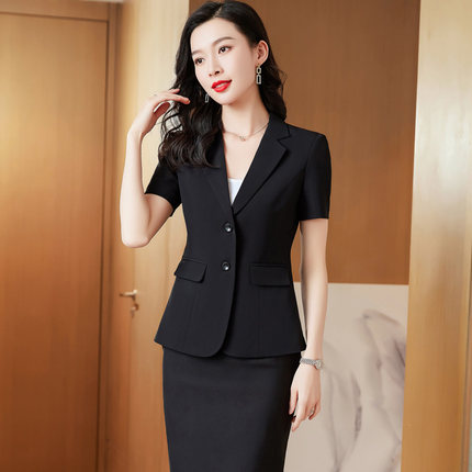 薄款大码短袖小西装外套女面试正装免烫职业套装酒店工作服工装夏