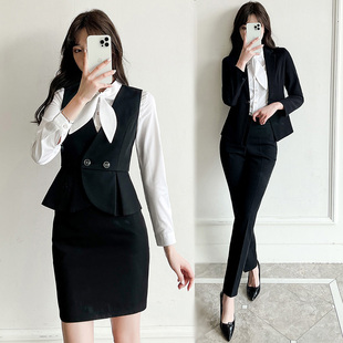 御姐名媛西装套装女长袖秋冬气质修身美容院工作服职业正装三件套