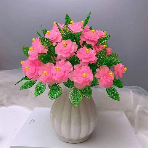 新款牡丹花材料包手工串珠编织品DIY磨砂绿叶牡丹花手工编织花束