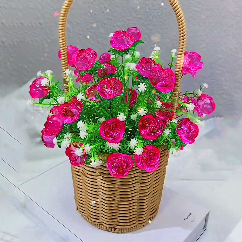 手工编织花篮diy编织品透明玫瑰花材料包满天星玫瑰花散珠子