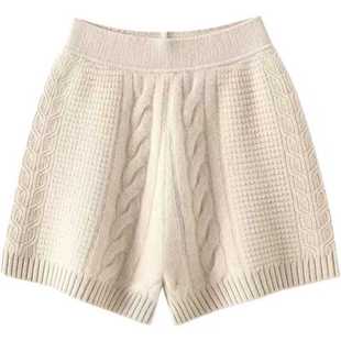 子百搭显瘦加厚打底裤 女高腰外穿针织阔腿裤 羊绒扭花短裤 秋冬新款