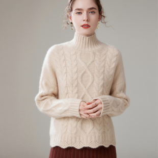 2025年秋季新款立体提花加厚半高针织女士羊绒衫时尚休闲通勤百搭