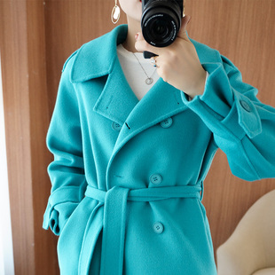 韩版系带加厚羊毛毛呢外套双面羊绒大衣女高端秋冬短款小个子呢子