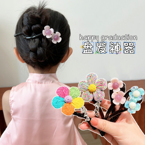 儿童夏季2024新款花朵扭扭夹一字夹后脑勺盘发神器发夹发卡发饰