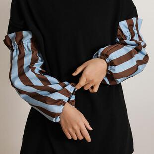 男女护袖 套防污耐脏家用秋冬羽绒服成人长款 撞色条纹防泼水袖 新款