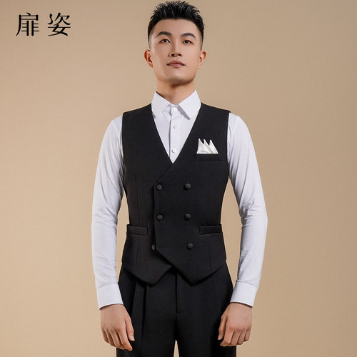扉姿男士摩登舞马甲新款拉丁舞服