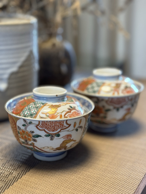 日产 中古老瓷器 地包天盖碗 彩绘 青花 伊万里开窗 描金大美瓷器