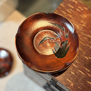 日产 乌城雕 大漆实木一木挖 漆器 兰花 盘碟 杯托 壶承 传统工艺