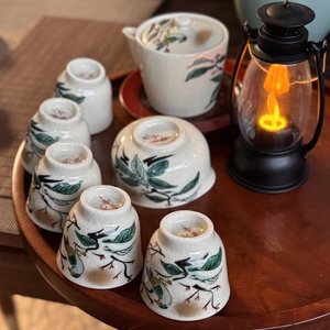 日产 九谷青峰 纯手绘 交趾釉 全新中古 宝瓶 茶杯 公道 茶具全套