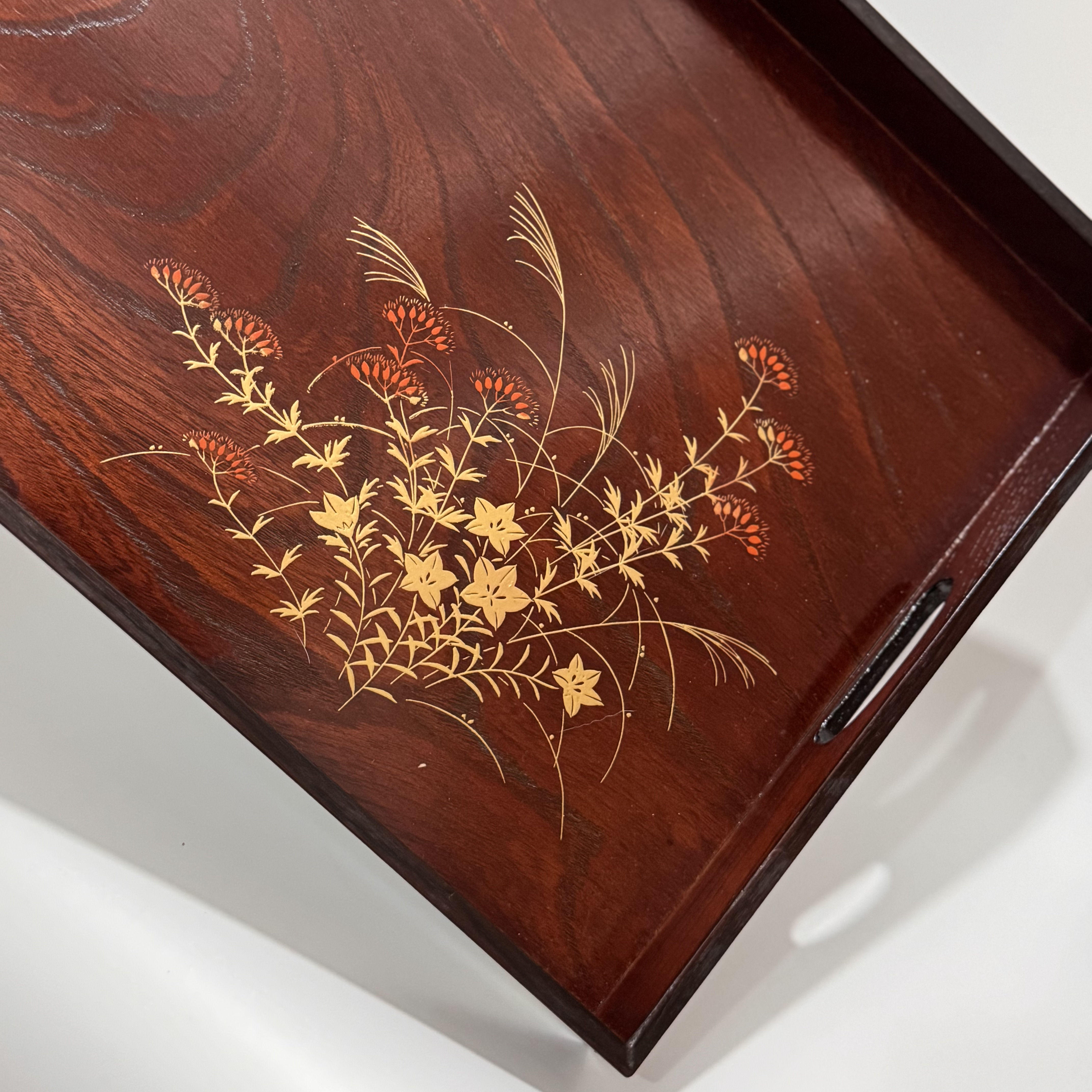 日本原产 实木 金莳绘 鎏金大漆器 提手 大茶盘 传统工艺餐具茶具
