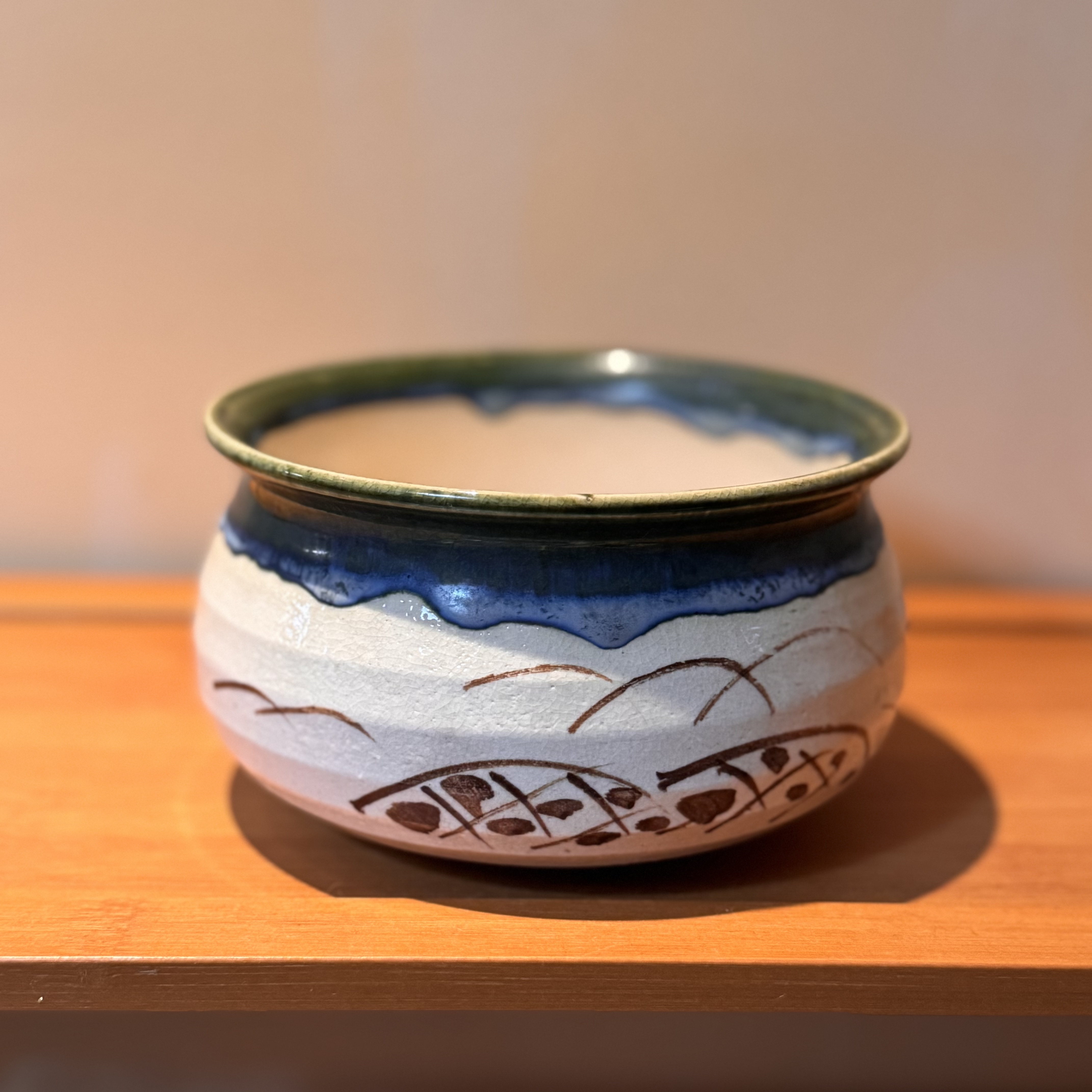 日产 织部烧绿釉 建水 茶渣废水缸 笔洗 茶器具 日本三大名烧之一
