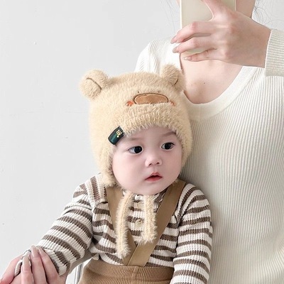 婴儿帽子秋冬季毛绒帽包脸防风可爱保暖超萌毛绒护耳男女宝宝加厚