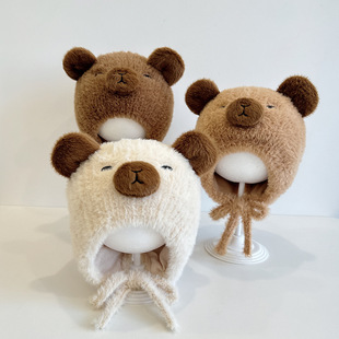 冬季保暖童帽毛绒帽护耳男女婴幼儿套头加厚宝宝帽子超萌可爱