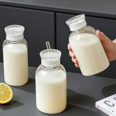 日本可加热牛奶瓶家用豆浆杯外带早餐杯子便携果汁杯刻度玻璃水杯