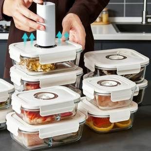 日本电动抽真空保鲜盒套装上班族学生玻璃饭盒水果食物冰箱收纳盒