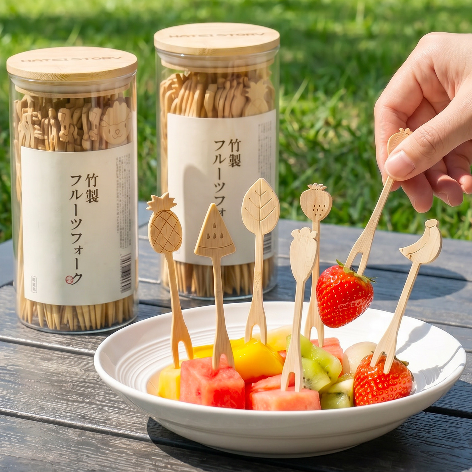 日本楠竹一次性水果叉木质水果签原木儿童蛋糕甜品叉子食品级竹签