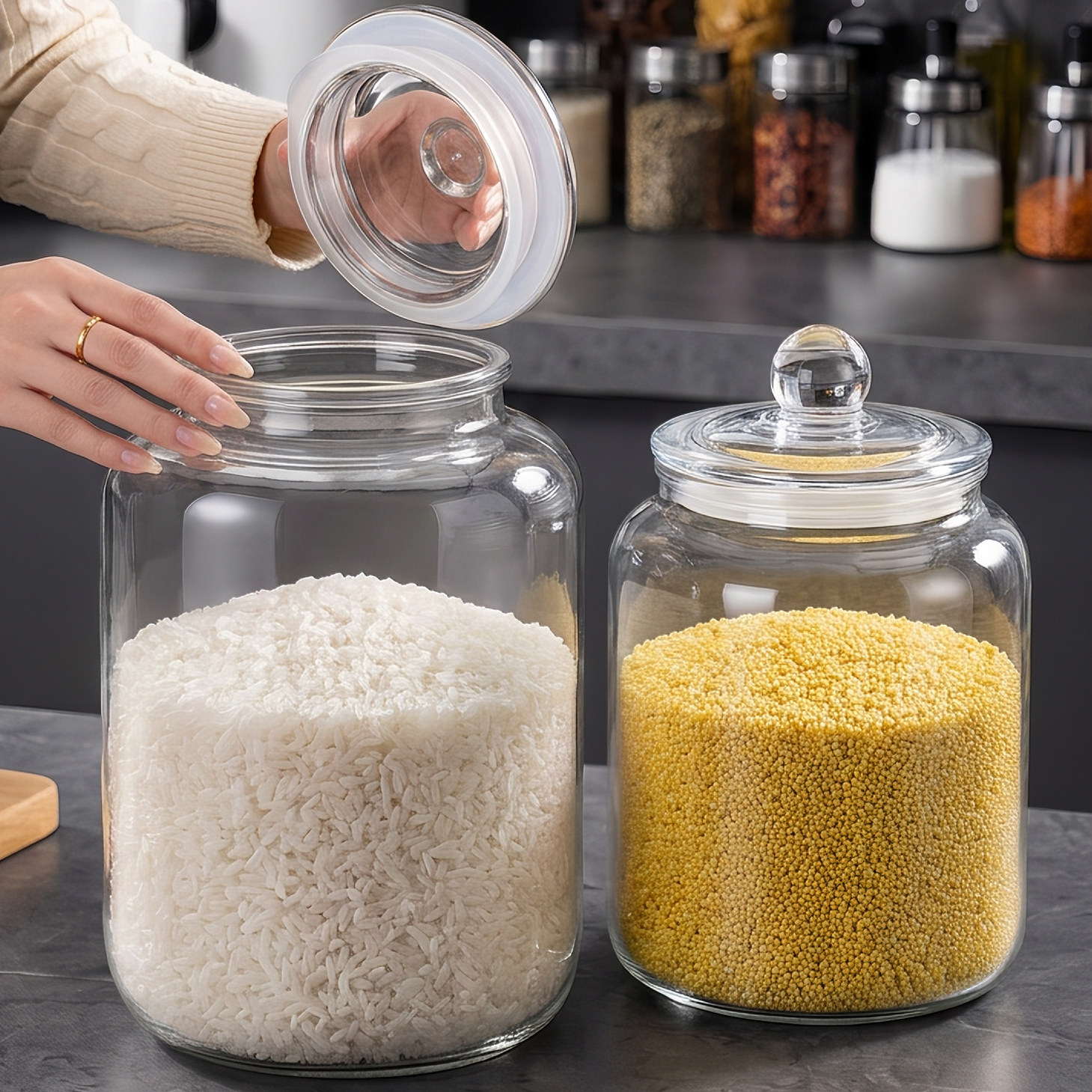 日本玻璃米桶家用密封防虫防潮米缸食品级米箱面粉储存罐储粮容器图片