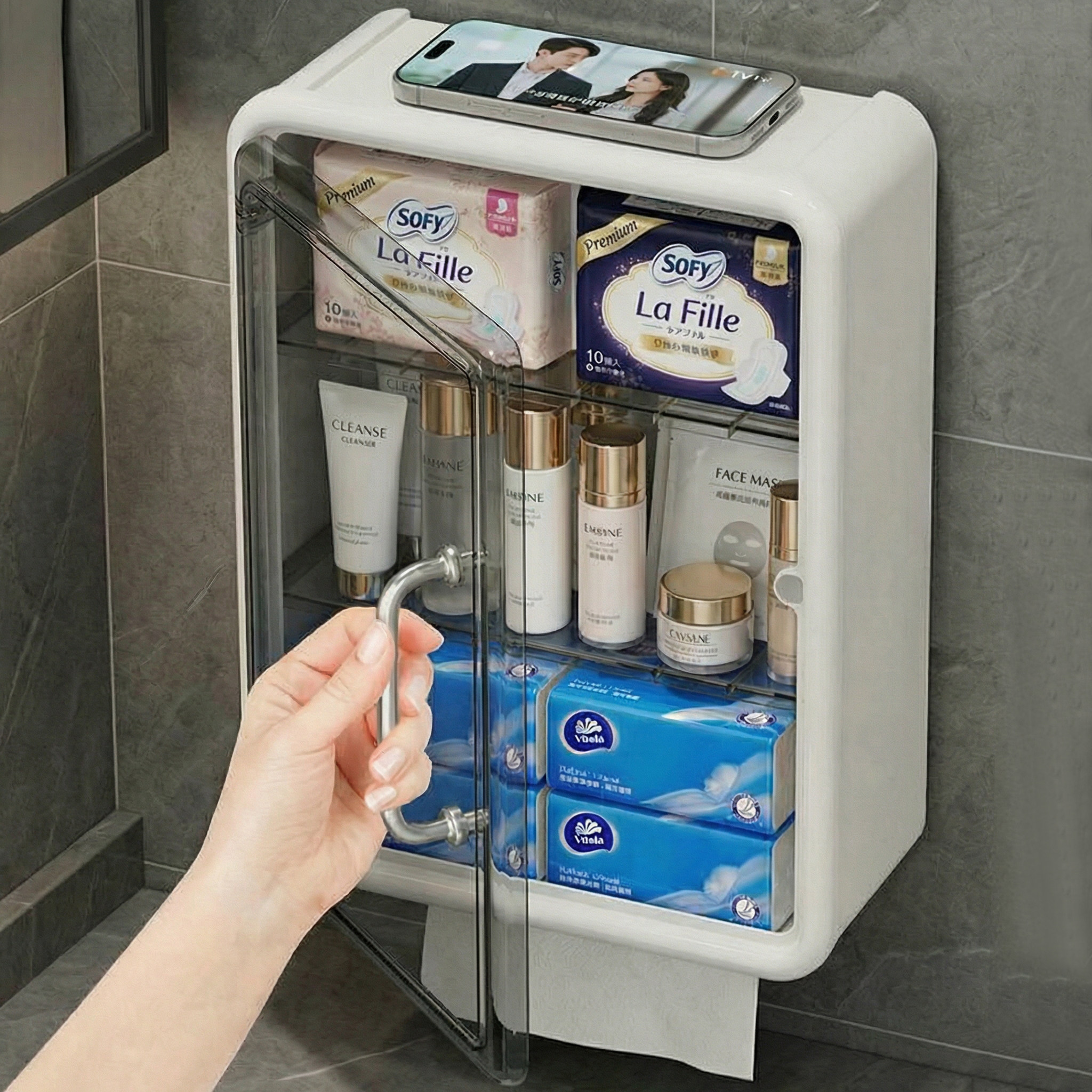 日本卫生间厕纸盒免打孔壁挂式厕所卫生纸置物架浴室卫生巾纸巾盒