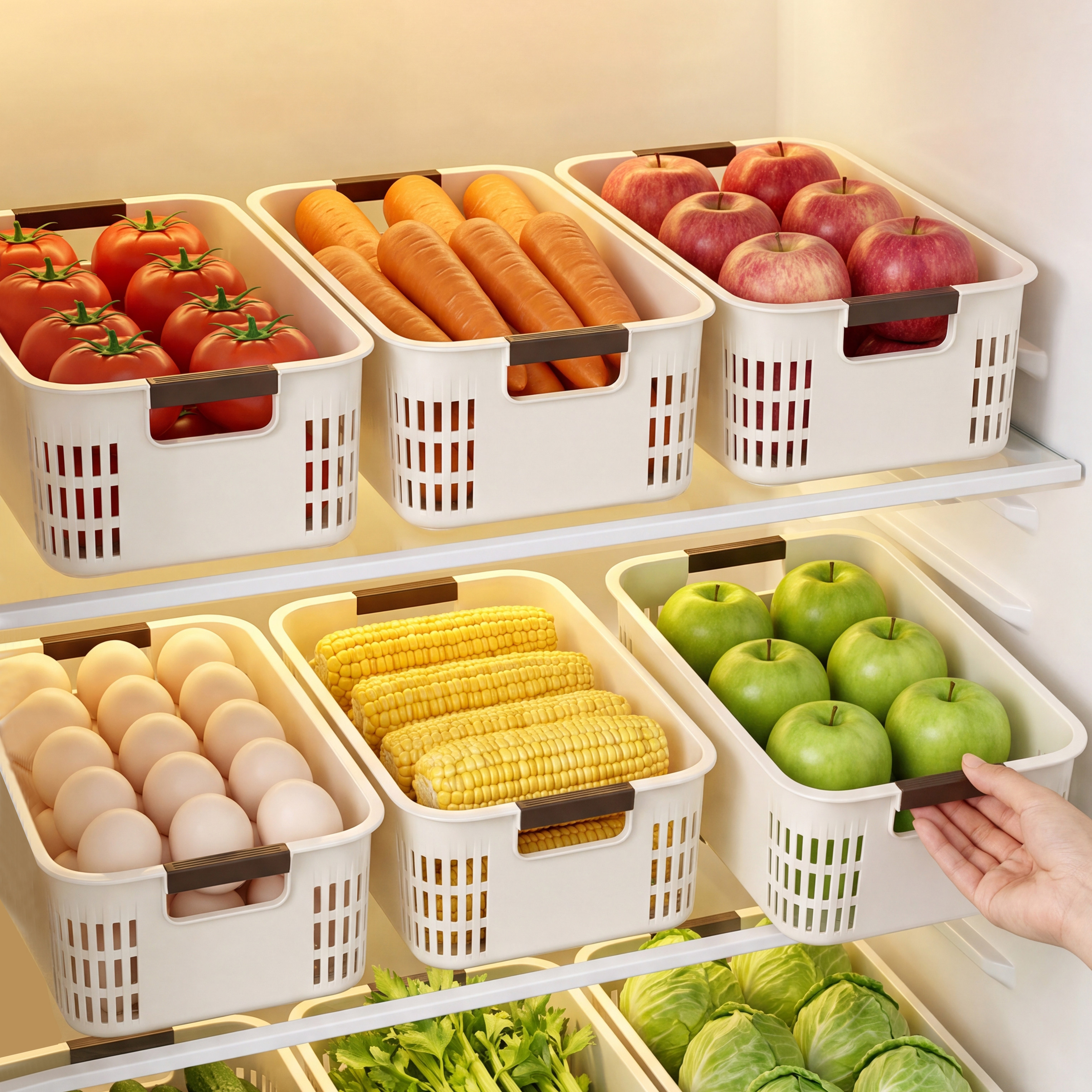 日本冰箱收纳筐食品级保鲜水果蔬菜沥水篮整理厨房鸡蛋冷冻储物盒
