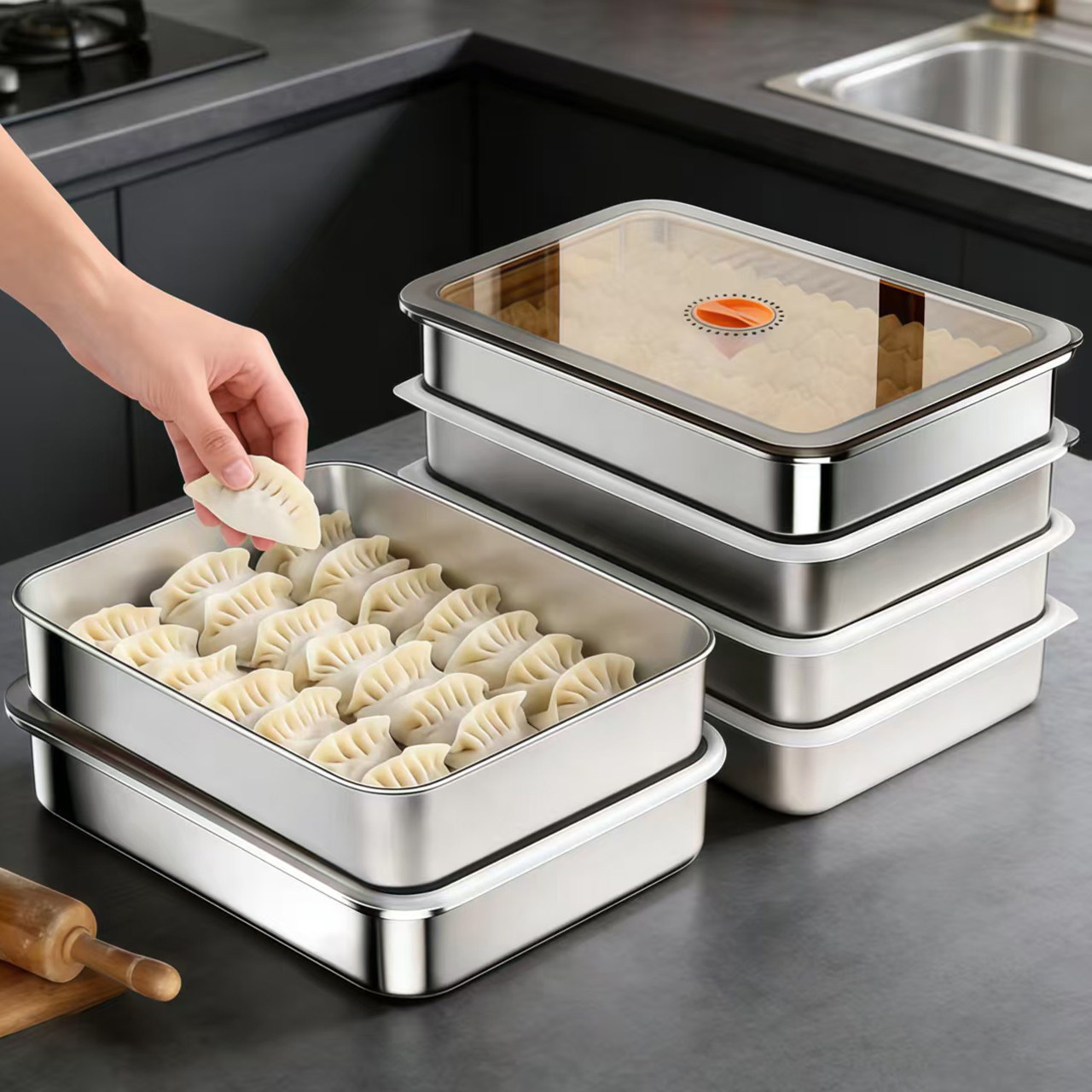 日本304不锈钢饺子冷冻收纳盒食品级冰箱专用馄饨水饺速冻保鲜盒,收纳整理,食物收纳盒,淘宝优惠券,粉丝福利购,淘宝优惠卷
