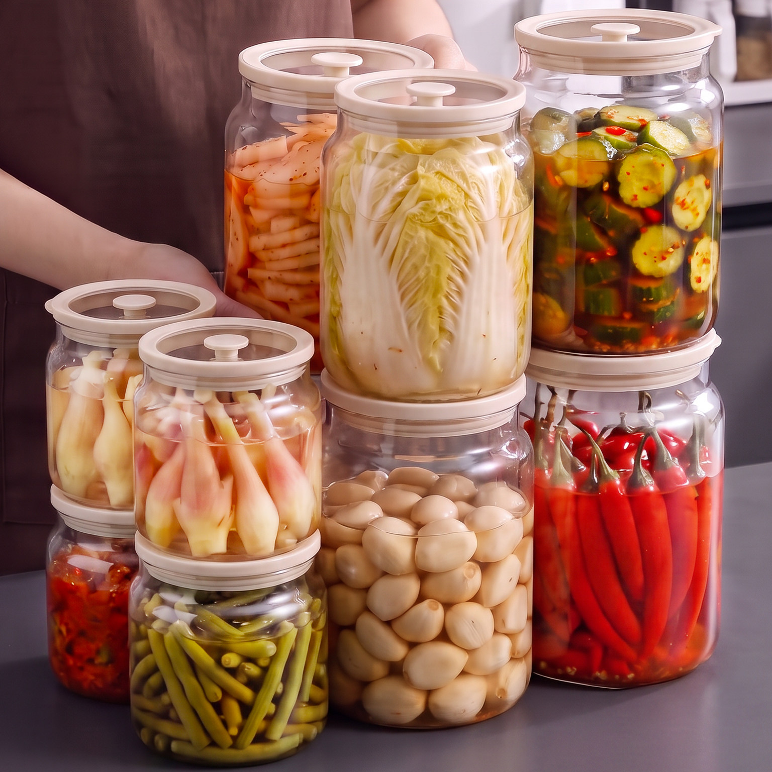 日本高硼硅玻璃食品级咸菜密封罐腌菜保鲜盒冰箱泡菜坛子分装收纳图片