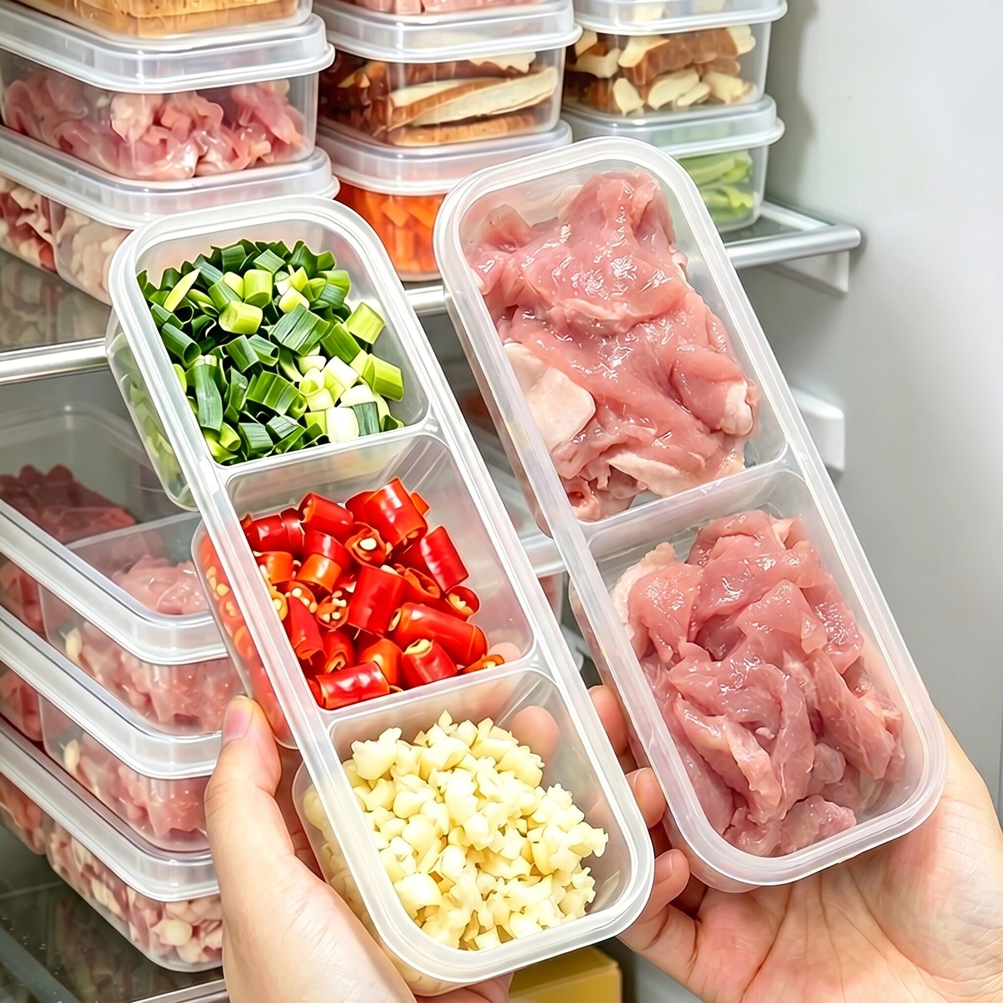 日本窄缝冰箱收纳盒冷冻肉专用食品级分格保鲜盒葱姜蒜肉丝密封盒