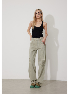 RUGOSAM「阔腿裤系列」早春上新| 高腰女做旧磨破牛仔裤RB0459