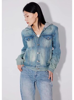 RUGOSAM新款进口土耳其面料牛仔外套女复古连帽时尚上衣T024