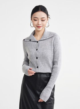 女装单排扣翻领羊毛开衫2025冬季新款慵懒风羊毛衫女 10096