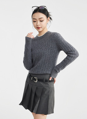 女装老钱风假两件羊毛衫2025冬季新款绞花纯羊毛毛衣 10066