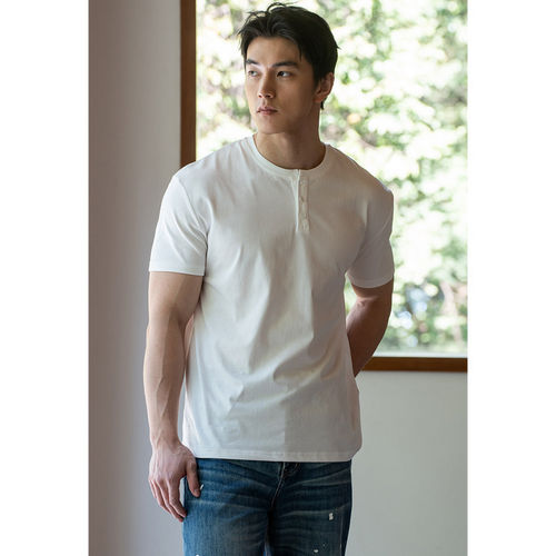 棉涤混纺平纹肌理亨利领短袖T恤男2026春季新款易打理休闲运动衫
