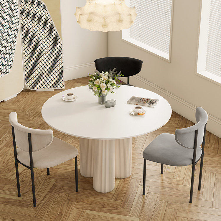 奶油风纯白岩板餐桌法式轻奢小户型家用吃饭圆形桌椅简约洽谈圆桌,住宅家具,岩板餐桌,淘宝优惠券,粉丝福利购,淘宝优惠卷