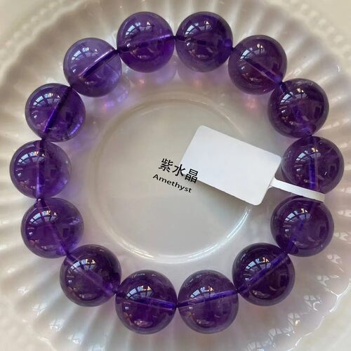 天然紫水晶手链乌拉圭紫水晶单圈手串颜色浓郁晶体透男女