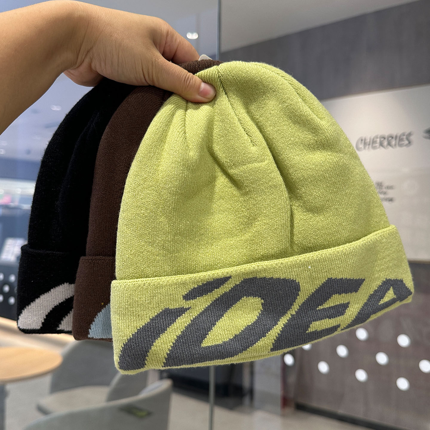 美式潮英文字母毛线针织帽街头男女时尚百搭堆堆帽秋冬保暖包头帽