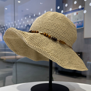 波西米亚风手工串珠草编渔夫帽女夏季旅游度假海边沙滩帽遮阳帽子