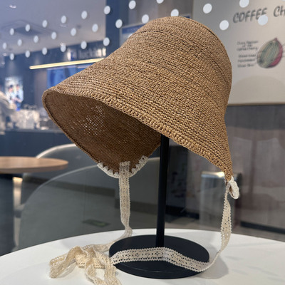 金晨同款100%拉菲草防晒水桶帽女