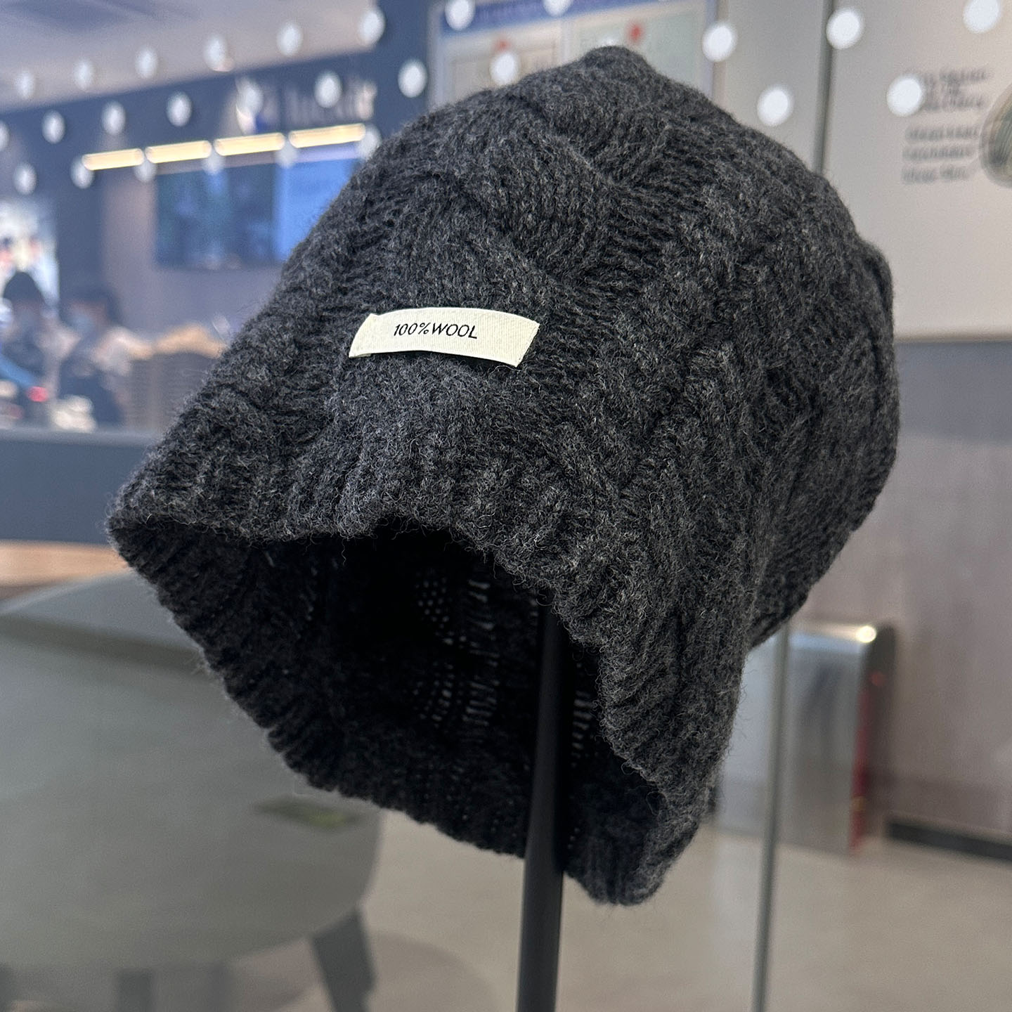 100%全羊毛针织麻花大头围堆堆帽