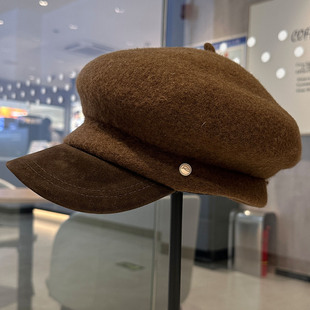 定制款~咖色羊毛呢报童帽女秋冬百搭显脸小贝雷帽时尚八角画家帽