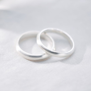 极简留白情侣纯银对戒S999足银男女戒指手工戒尾闭口指环纪念礼物
