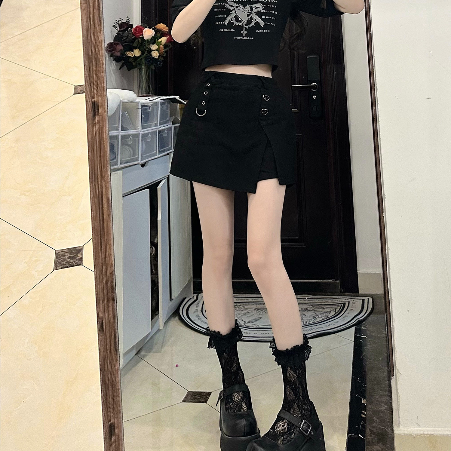 西洋果子原创黑色亚文化少女纯欲甜酷妹不规则裙裤个性修身显瘦