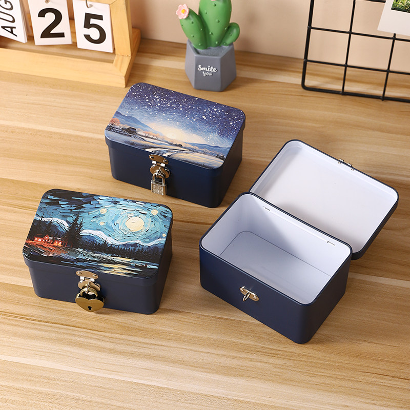 带锁马口铁盒子桌面收纳盒