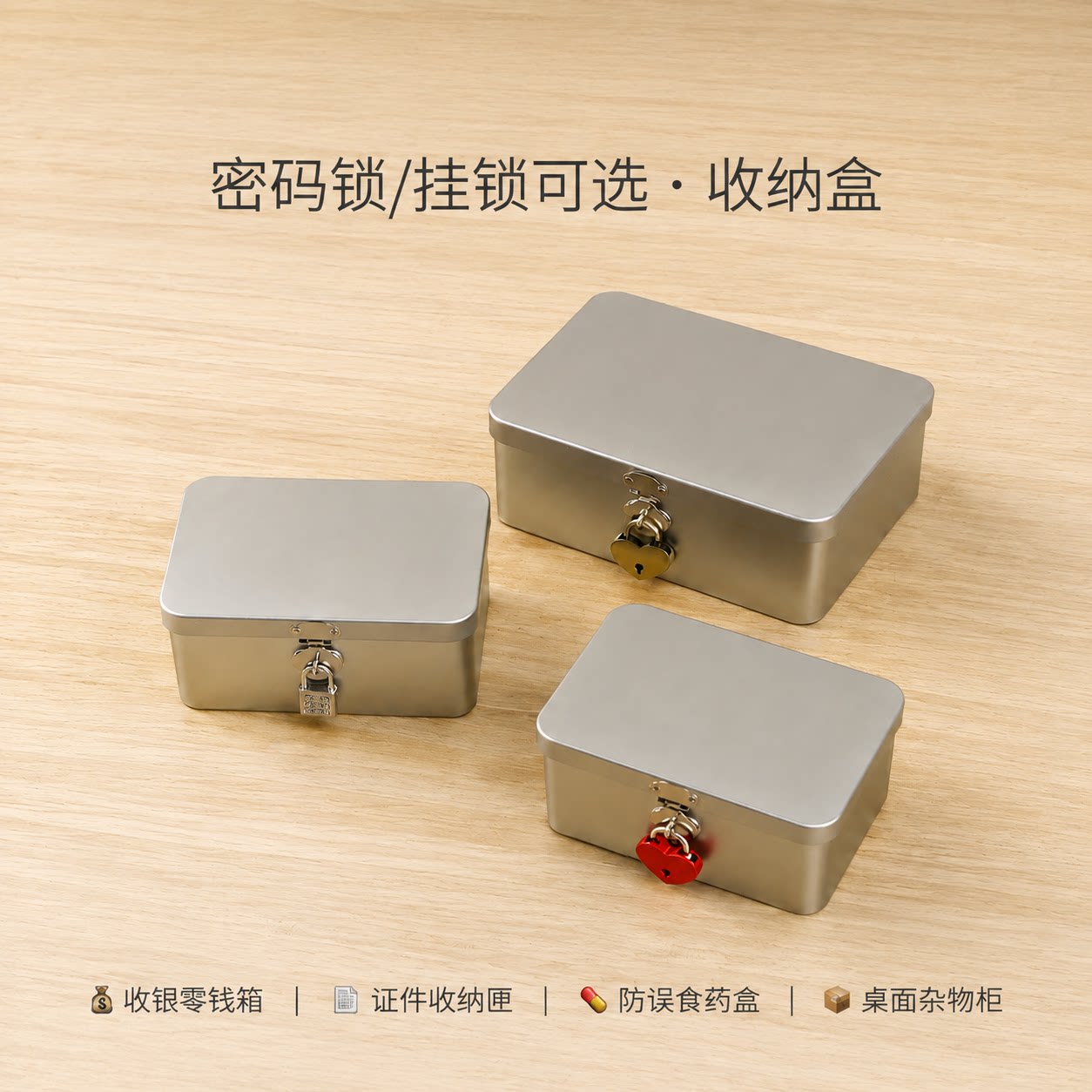 铁盒家用桌面带锁收纳盒小保险箱收银零钱箱密码箱子儿童盒子定制