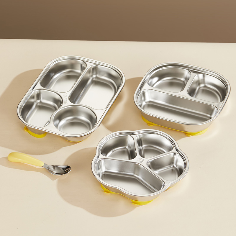 食品级316不锈钢餐盘儿童餐盒防滑吸盘宝宝婴儿饭盘小黄辅食餐具