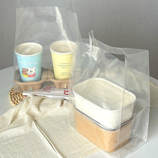 烘焙餐盒外卖打包袋蛋糕甜品面包加厚透明袋子咖啡奶茶杯托塑料袋