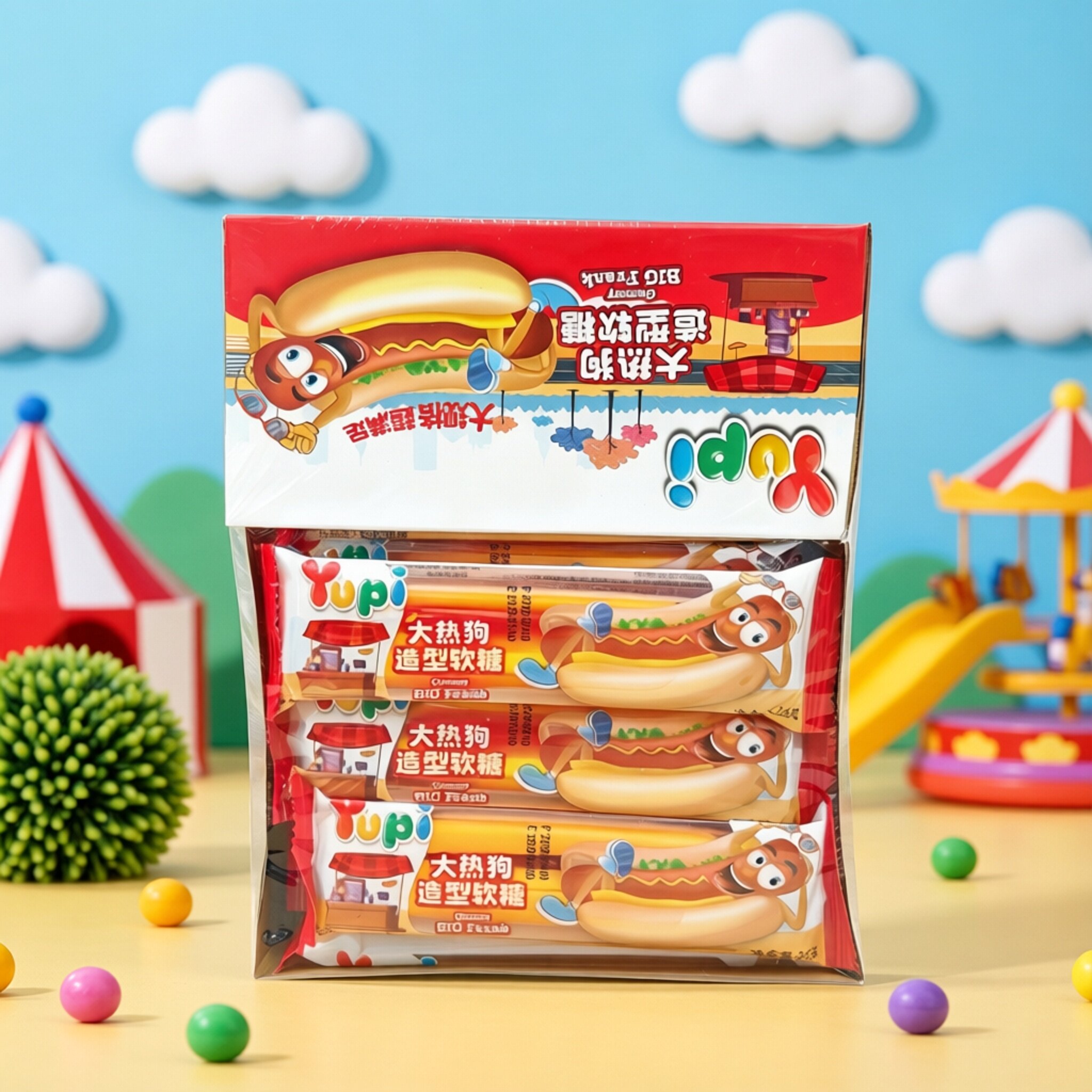 印尼进口零食幼儿园分享优皮yupi橡皮糖汉堡可乐热狗造型软糖