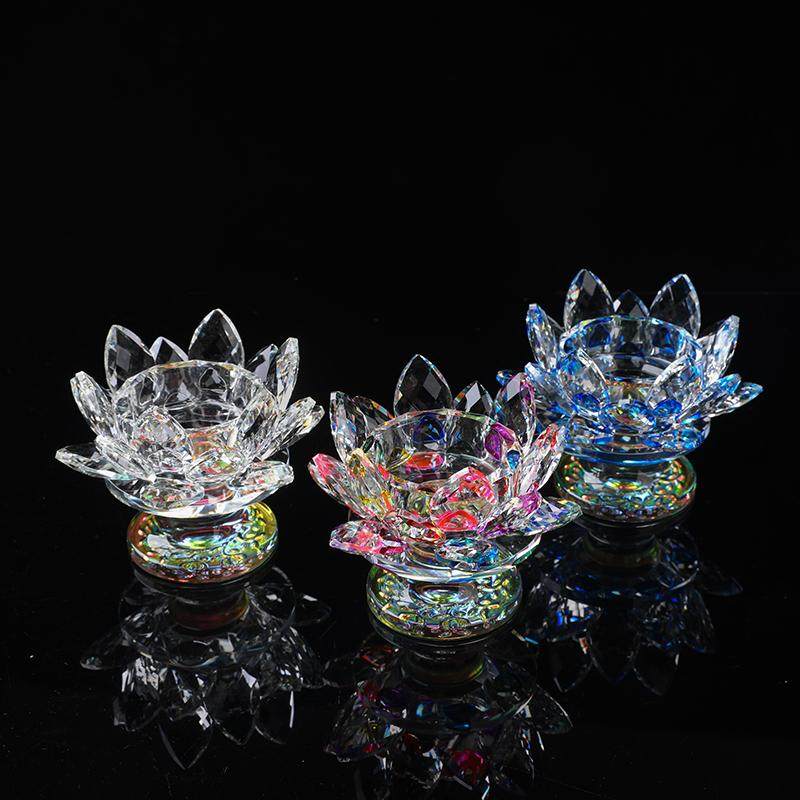 8小时蜡烛莲花灯水晶玻璃莲花蜡烛台大口径酥油蜡灯玻璃烛台家用