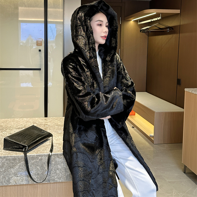 水貂毛双色设计长款时尚百搭