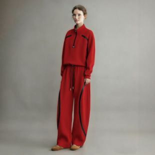 巨好看新年战袍卫衣弯刀裤 新款 休闲两件套 女2026春季 红色运动套装
